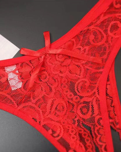 Women's Sexy Lace Open Crotch Hollow Low Rise Thong