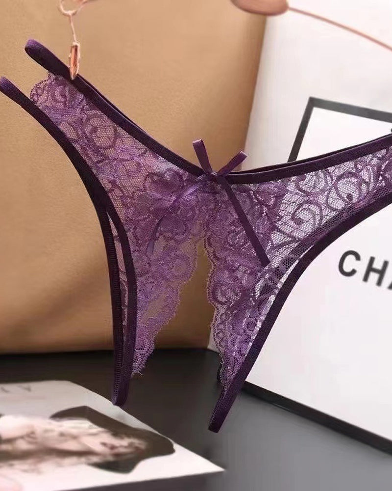 Women's Sexy Lace Open Crotch Hollow Low Rise Thong