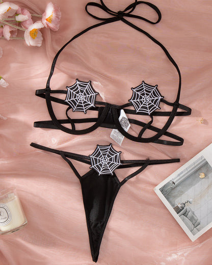 Halloween Spiderweb-decorated Hollow Sexy Lingerie Set