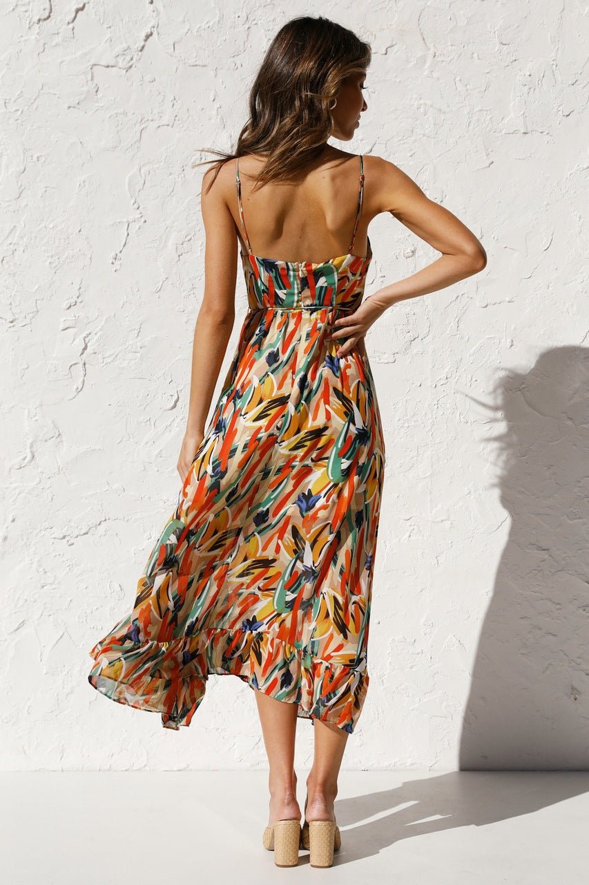 Adela Printed Ruffle Trim Midi Sundress