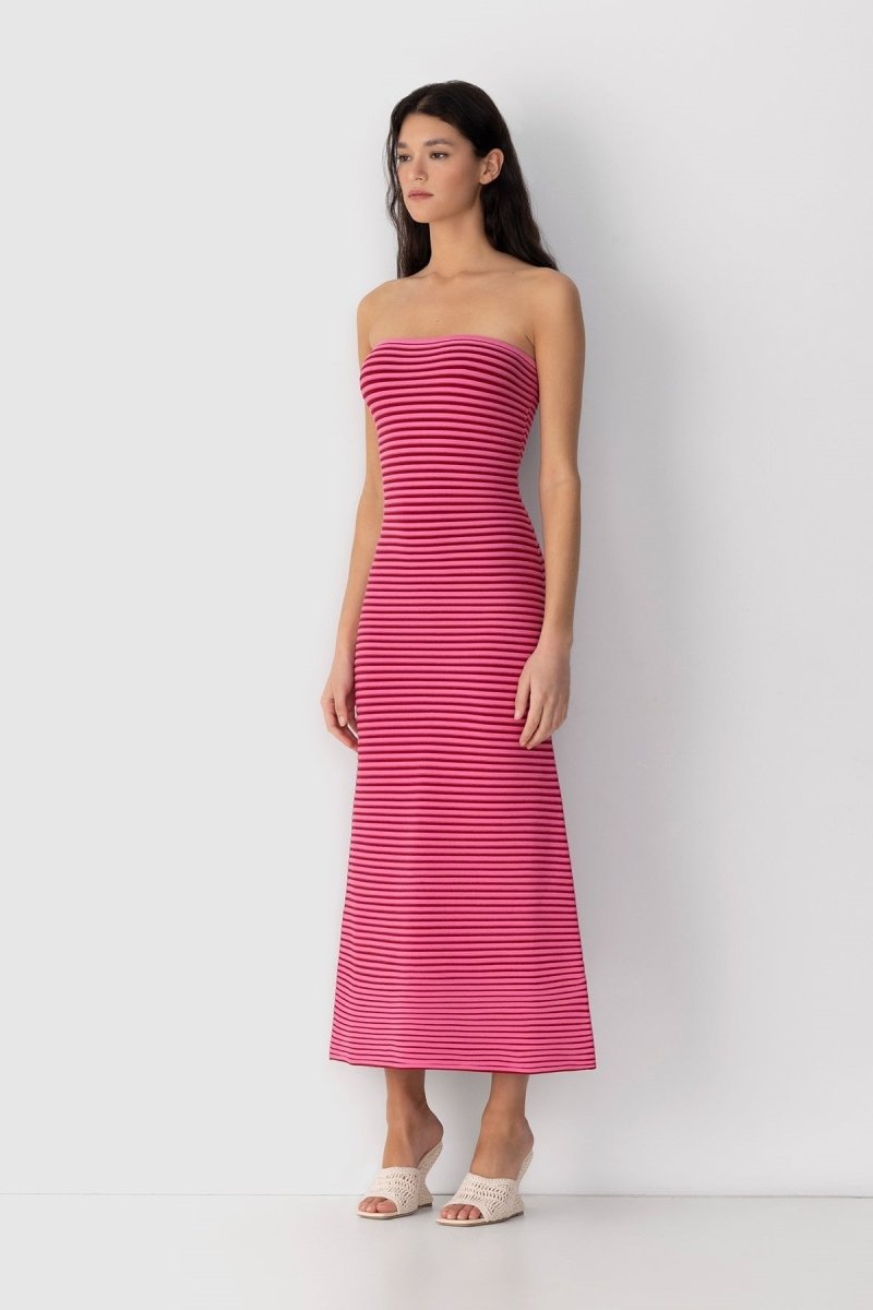 Adela Sleeveless Strip Knit Maxi Dress