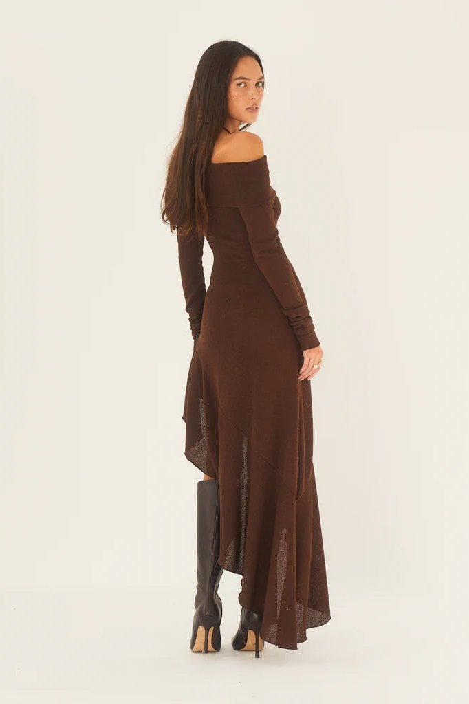 Alisa Off-shoulder Flare Midi Knit Dress