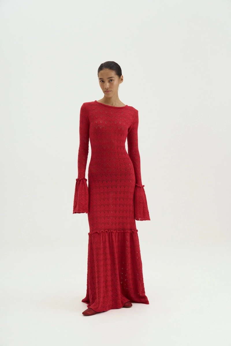 Anna Round Neck Flared Cuff Knitted Maxi Dress