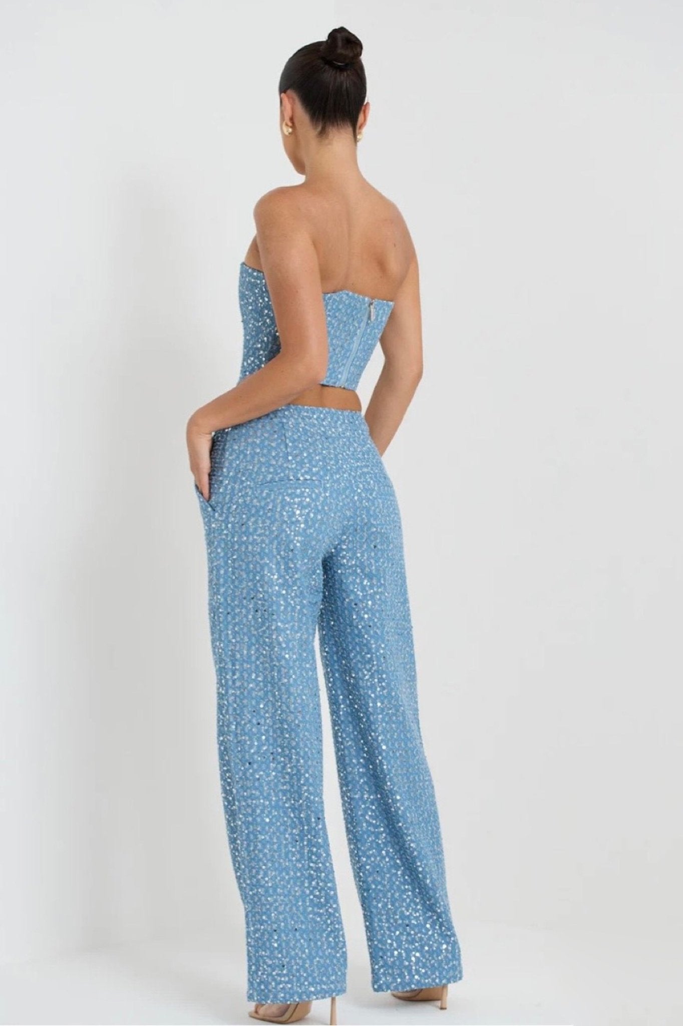 Belinda Sequins Denim Pants Set